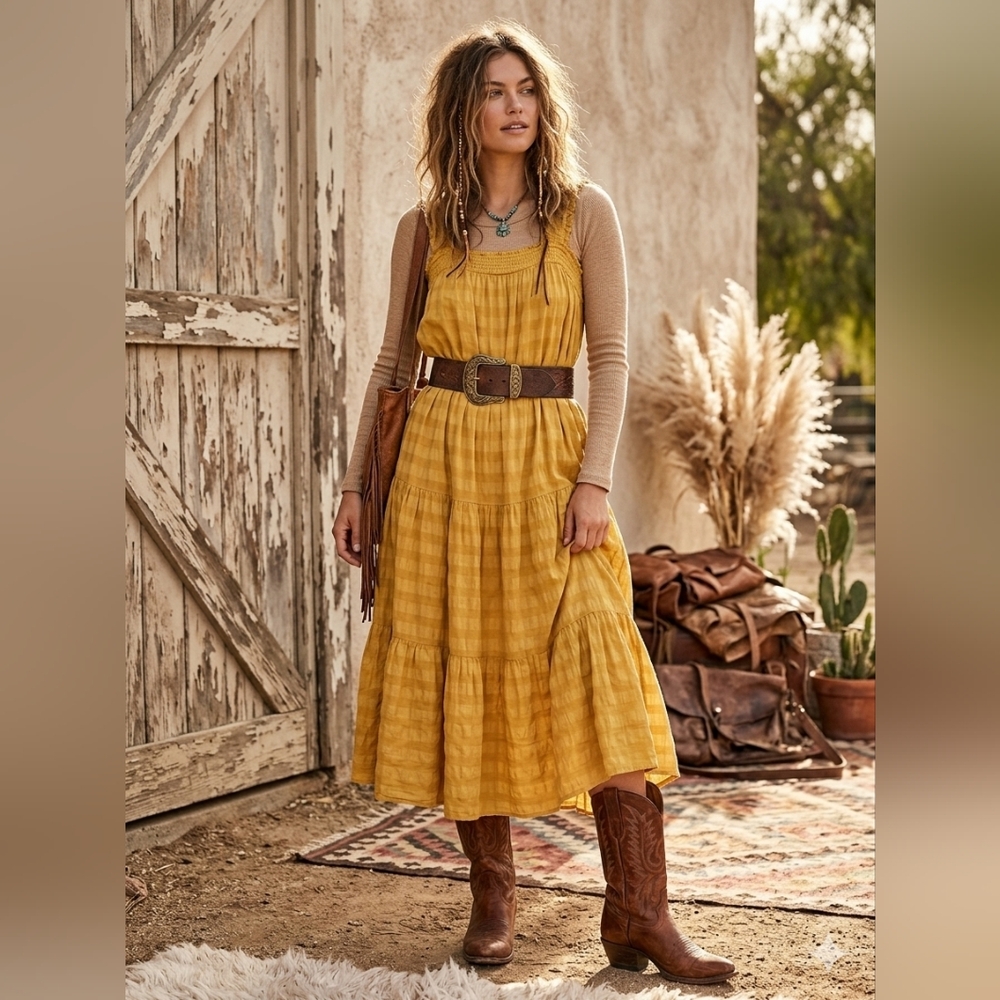 Old Navy Midi Yellow Tiered Sundress